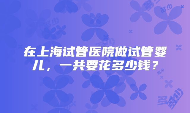 在上海试管医院做试管婴儿，一共要花多少钱？