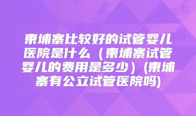 柬埔寨比较好的试管婴儿医院是什么(柬埔寨试管婴儿的费用是多少)(柬埔寨有公立试管医院吗)