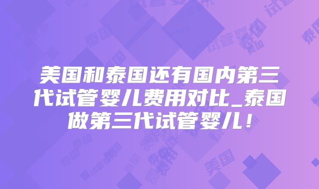美国和泰国还有国内第三代试管婴儿费用对比_泰国做第三代试管婴儿！