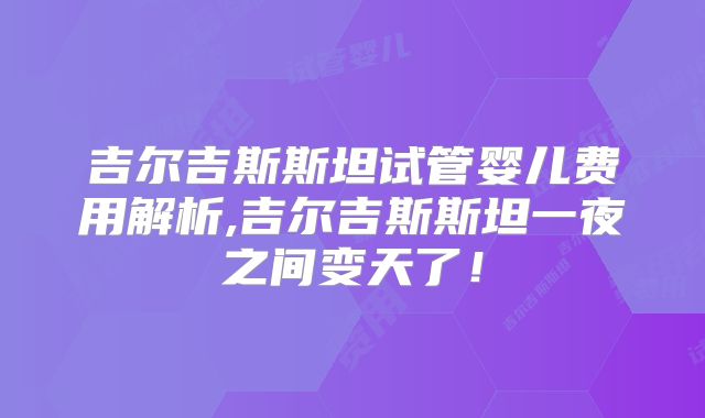 吉尔吉斯斯坦试管婴儿费用解析,吉尔吉斯斯坦一夜之间变天了！