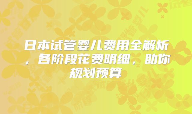 日本试管婴儿费用全解析，各阶段花费明细，助你规划预算