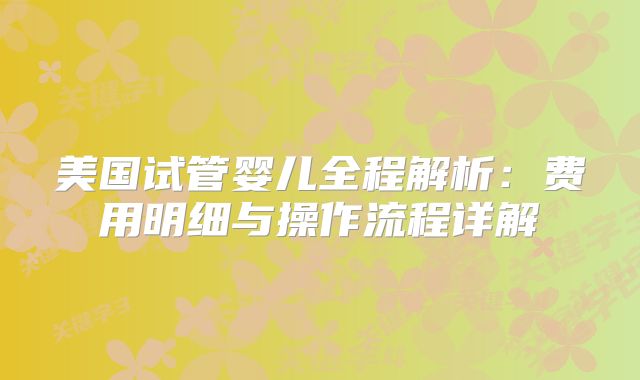 美国试管婴儿全程解析:费用明细与操作流程详解