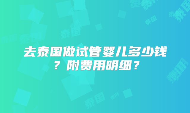 去泰国做试管婴儿多少钱?附费用明细?