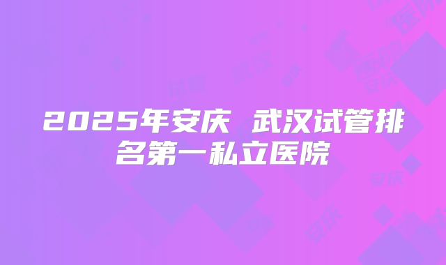 2025年安庆 武汉试管排名第一私立医院