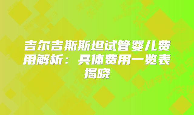 吉尔吉斯斯坦试管婴儿费用解析：具体费用一览表揭晓