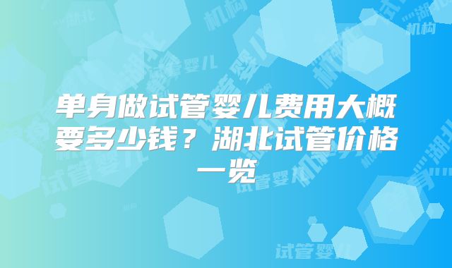 单身做试管婴儿费用大概要多少钱？湖北试管价格一览
