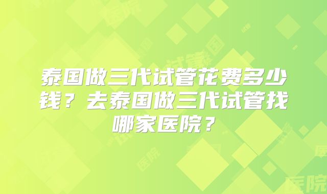 泰国做三代试管花费多少钱?去泰国做三代试管找哪家医院?