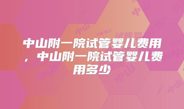 中山附一院试管婴儿费用，中山附一院试管婴儿费用多少