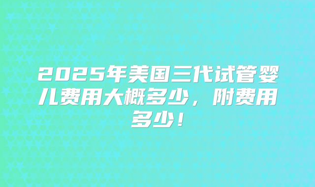 2025年美国三代试管婴儿费用大概多少，附费用多少！