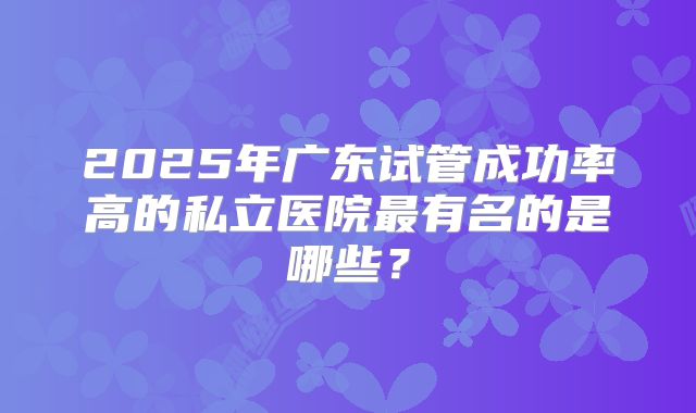 2025年广东试管成功率高的私立医院最有名的是哪些?