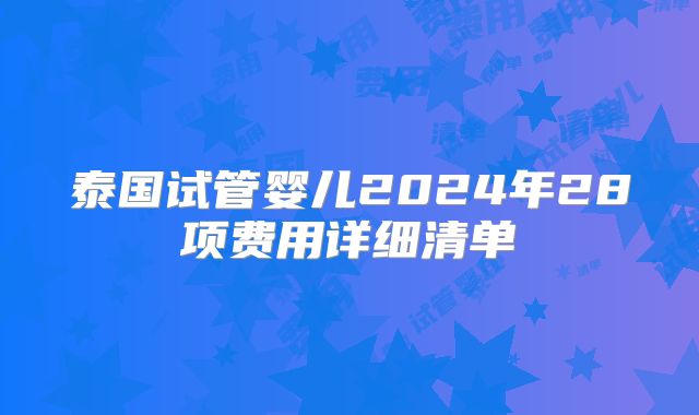 泰国试管婴儿2024年28项费用详细清单