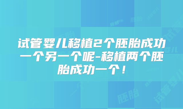 试管婴儿移植2个胚胎成功一个另一个呢-移植两个胚胎成功一个!