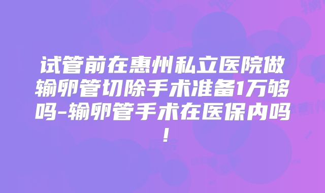 试管前在惠州私立医院做输卵管切除手术准备1万够吗-输卵管手术在医保内吗！