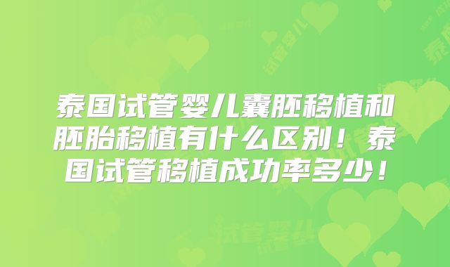 泰国试管婴儿囊胚移植和胚胎移植有什么区别！泰国试管移植成功率多少！