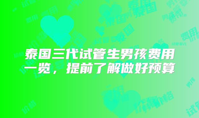 泰国三代试管生男孩费用一览，提前了解做好预算