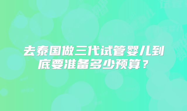 去泰国做三代试管婴儿到底要准备多少预算?