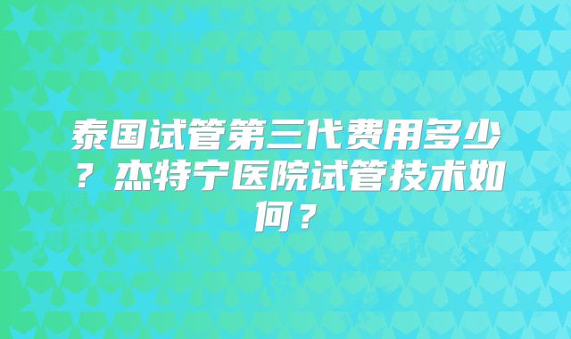 泰国试管第三代费用多少？杰特宁医院试管技术如何？