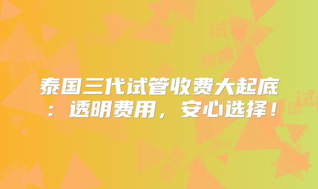 泰国三代试管收费大起底：透明费用，安心选择！
