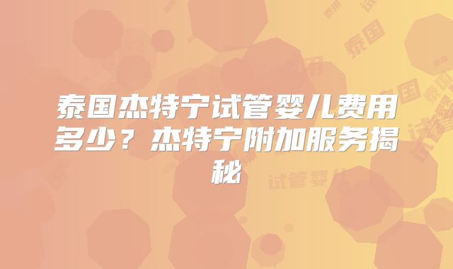 泰国杰特宁试管婴儿费用多少？杰特宁附加服务揭秘