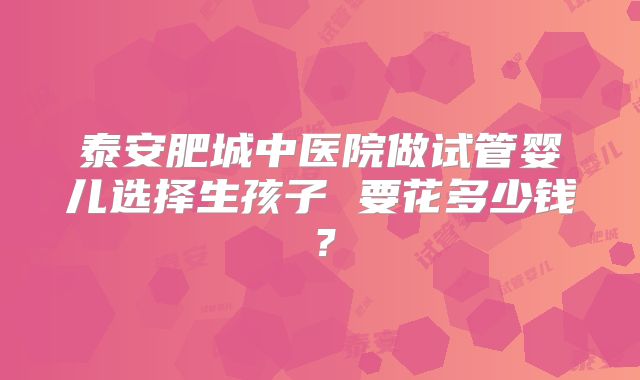 泰安肥城中医院做试管婴儿选择生孩子 要花多少钱？