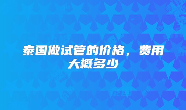 泰国做试管的价格,费用大概多少