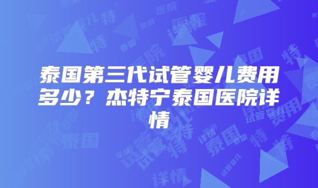 泰国第三代试管婴儿费用多少?杰特宁泰国医院详情