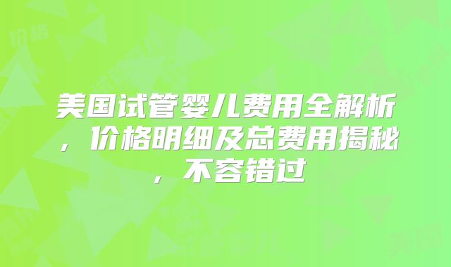 美国试管婴儿费用全解析，价格明细及总费用揭秘，不容错过