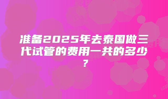 准备2025年去泰国做三代试管的费用一共的多少？
