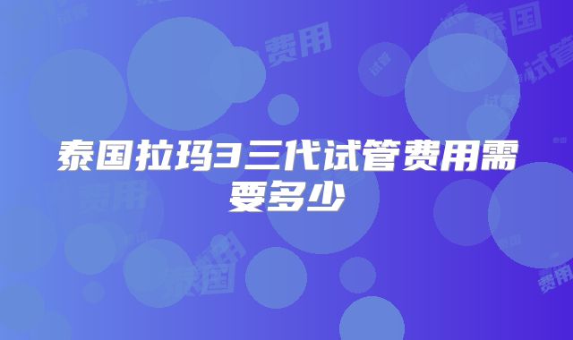 泰国拉玛3三代试管费用需要多少