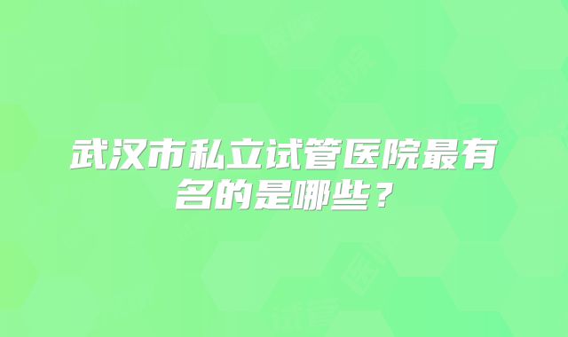 武汉市私立试管医院最有名的是哪些?