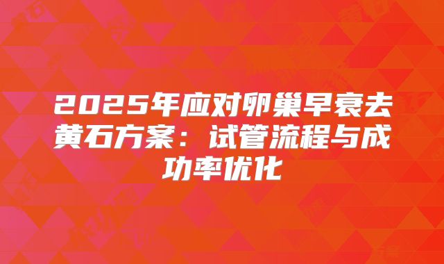 2025年应对卵巢早衰去黄石方案：试管流程与成功率优化