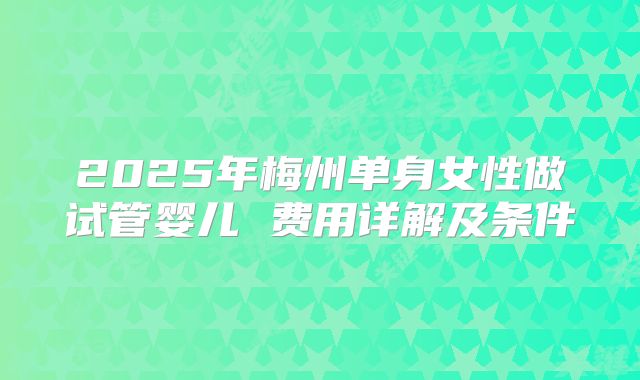 2025年梅州单身女性做试管婴儿 费用详解及条件