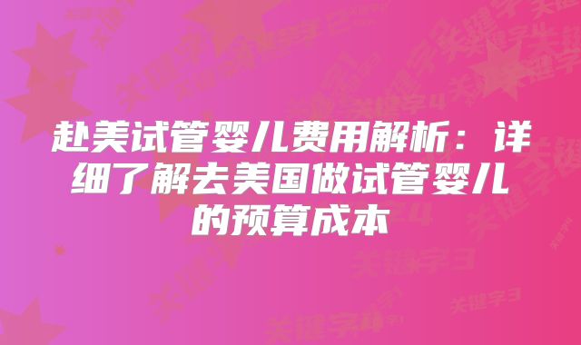 赴美试管婴儿费用解析:详细了解去美国做试管婴儿的预算成本