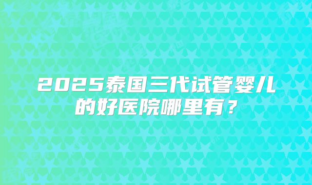 2025泰国三代试管婴儿的好医院哪里有?
