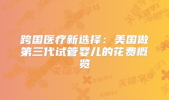 跨国医疗新选择：美国做第三代试管婴儿的花费概览