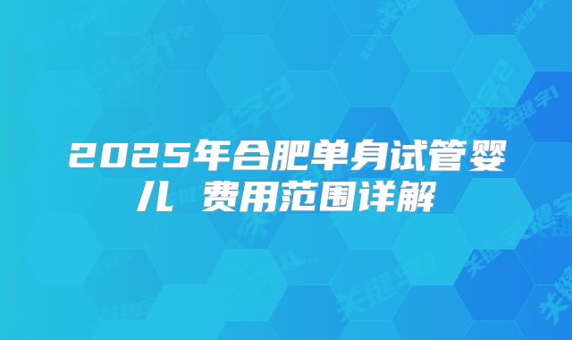 2025年合肥单身试管婴儿 费用范围详解