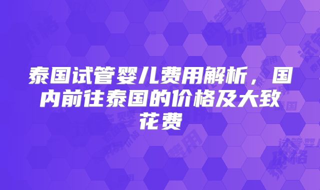 泰国试管婴儿费用解析，国内前往泰国的价格及大致花费