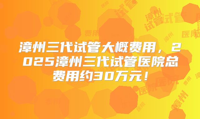 漳州三代试管大概费用，2025漳州三代试管医院总费用约30万元！