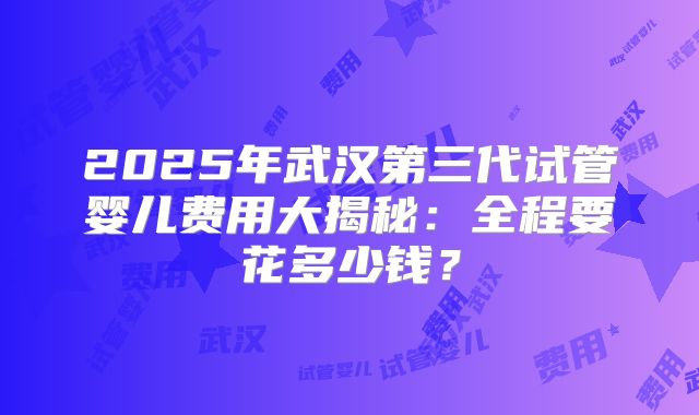 2025年武汉第三代试管婴儿费用大揭秘：全程要花多少钱？