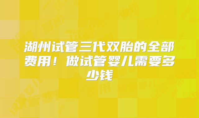 湖州试管三代双胎的全部费用！做试管婴儿需要多少钱