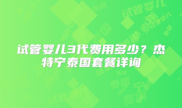 试管婴儿3代费用多少？杰特宁泰国套餐详询