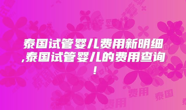 泰国试管婴儿费用新明细,泰国试管婴儿的费用查询！
