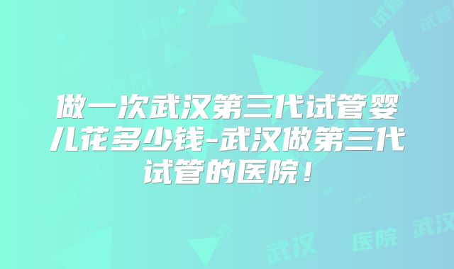 做一次武汉第三代试管婴儿花多少钱-武汉做第三代试管的医院！