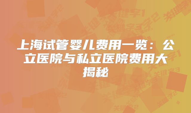 上海试管婴儿费用一览：公立医院与私立医院费用大揭秘