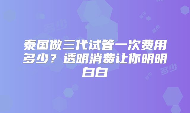 泰国做三代试管一次费用多少？透明消费让你明明白白