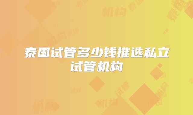 泰国试管多少钱推选私立试管机构