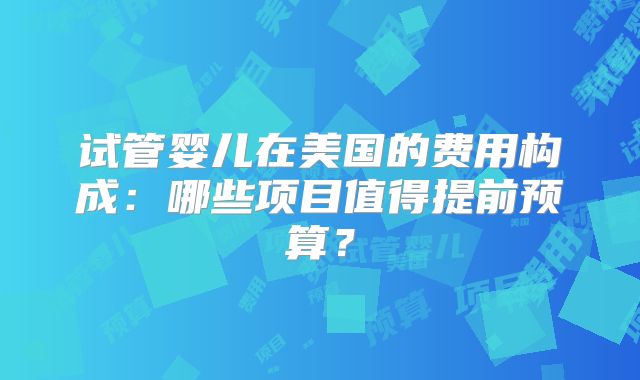 试管婴儿在美国的费用构成：哪些项目值得提前预算？