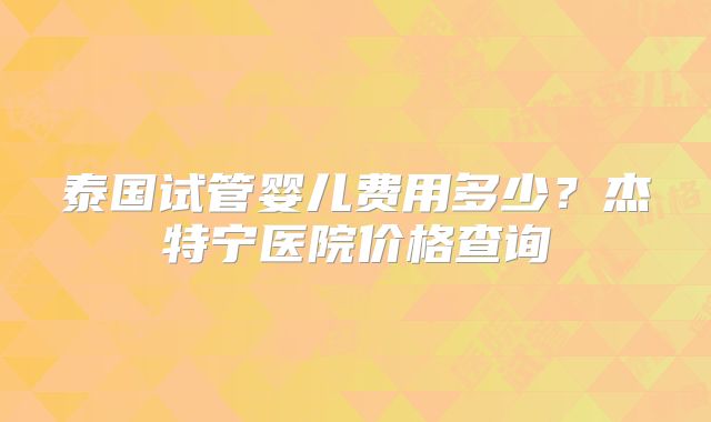 泰国试管婴儿费用多少？杰特宁医院价格查询