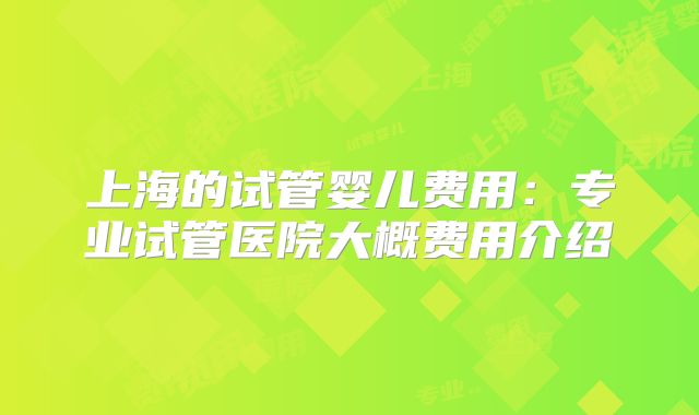 上海的试管婴儿费用:专业试管医院大概费用介绍