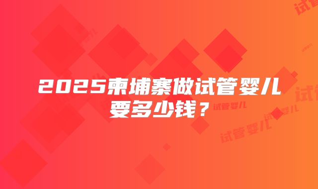 2025柬埔寨做试管婴儿要多少钱？